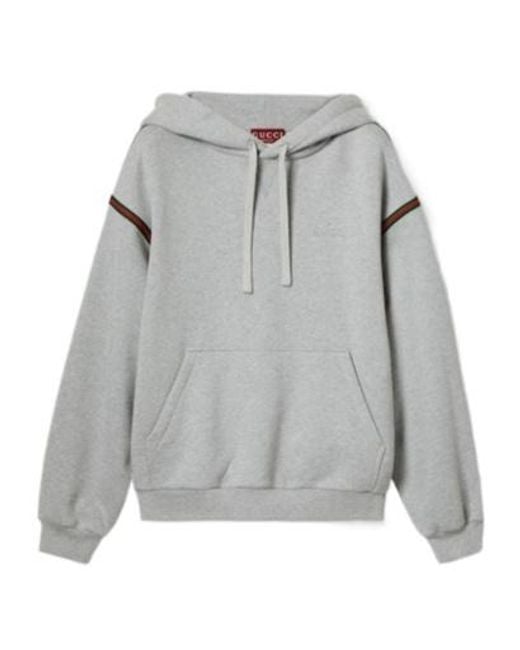 Gucci Gray Stripe Detailed Drawstring Hoodie for men