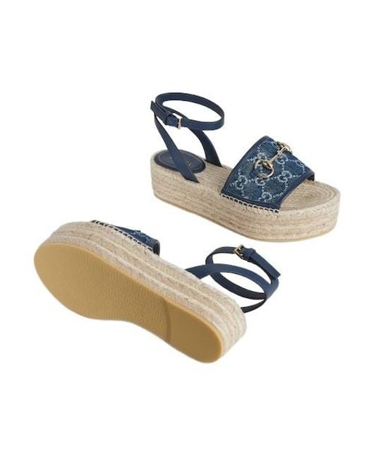 Gucci Blue Flatform Espadrille With Horsebit