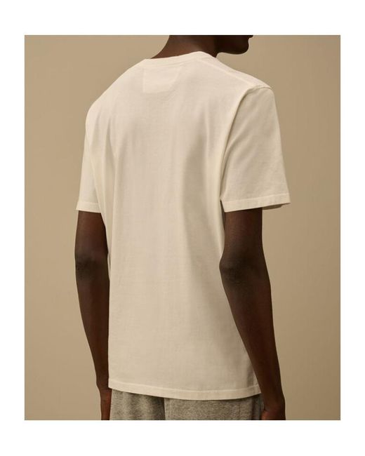 C P Company White Logo Printed Crewneck T-Shirt for men