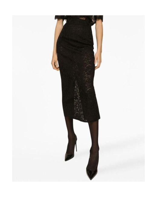 Dolce & Gabbana Black Lace-Stitch Calf-Length Skirt