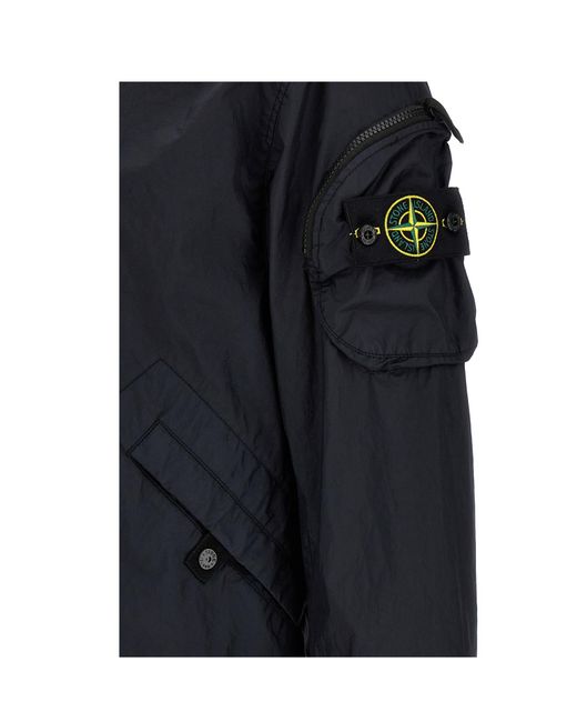 Stone Island Blue Logo Patch Zip-Up Bomber Jacket for men