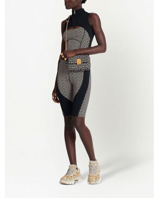Balmain Black Monogram Printed Cut-Out Sports Tank Top