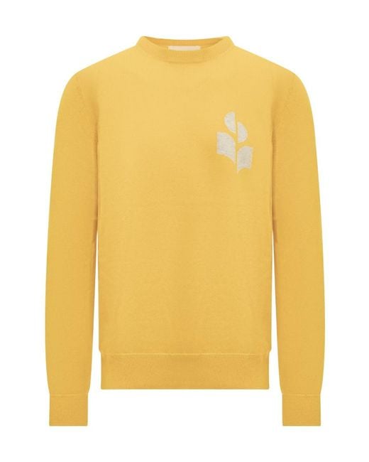 Isabel Marant Yellow Logo Intarsia Crewneck Knitted Jumper for men