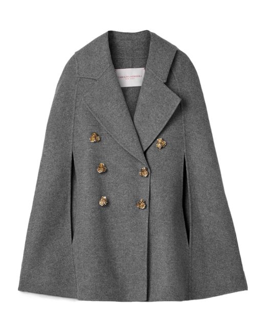 Carolina Herrera Gray Double-Breasted Wool Cape