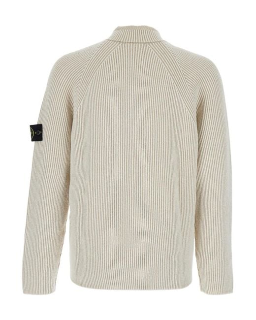 Stone Island White Compass Patch Half-Zipped Knitted Jumper for men