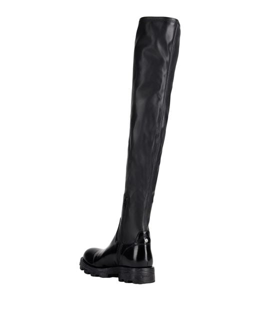 DIESEL Black Solid Color Patent Leather Platform Boots