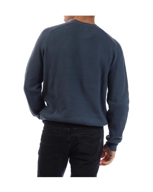 Boss Blue Crew-Neck Knit Sweate for men