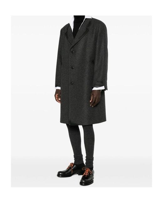 Prada Black Leather-Trimmed Single-Breasted Coat for men