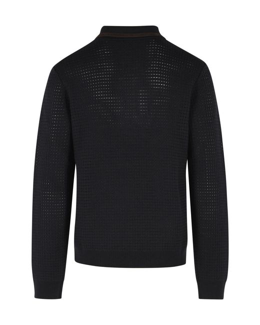 Casablanca Black Waffle-Knit Zip-Up Sweater for men