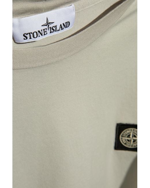 Stone Island White Compass Patch Crewneck T-Shirt for men