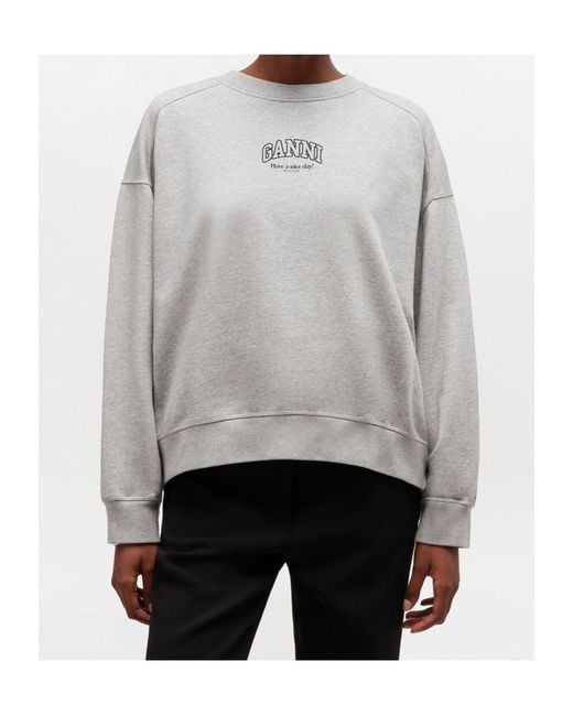 Ganni White Logo Crewneck Sweatshirt
