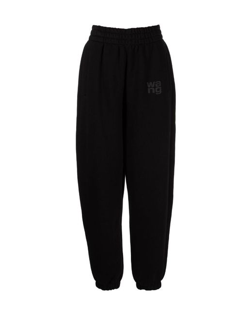T By Alexander Wang Black Alexander Wang Logo Printed Elasticated Waist Pants