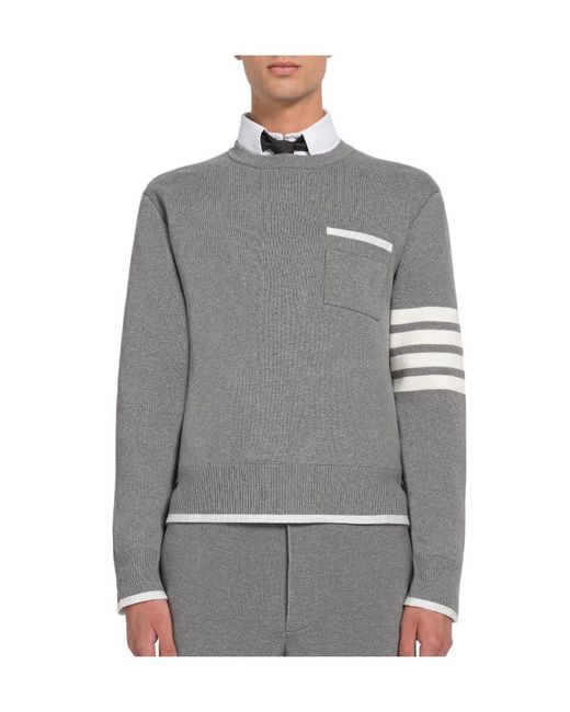 Thom Browne Gray 4-Bar Striped Crewneck Jumper for men
