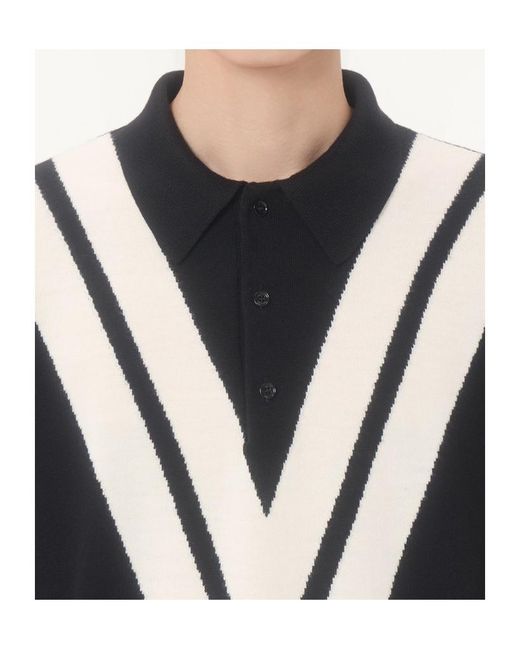 Valentino Black Wool Polo Shirt With Inlaid V for men