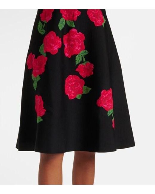 Carolina Herrera Red Floral Jacquard Midi Dress