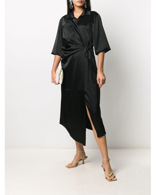 Nanushka Black Asymmetrical Wrapped Dress