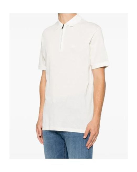 Emporio Armani White Quarter-Zip Logo-Patch Polo Shirt for men
