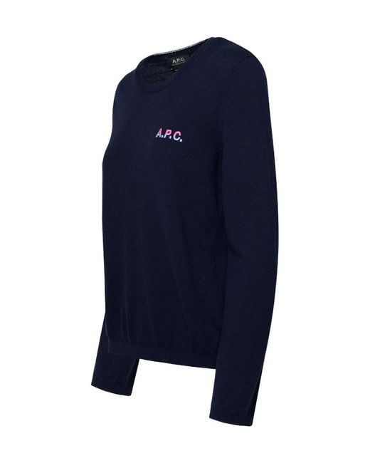 A.P.C. Blue Logo Embroidered Knit Jumper