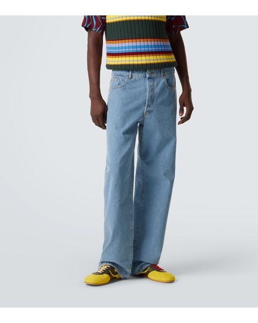Dries Van Noten Blue Logo Straight Jeans for men