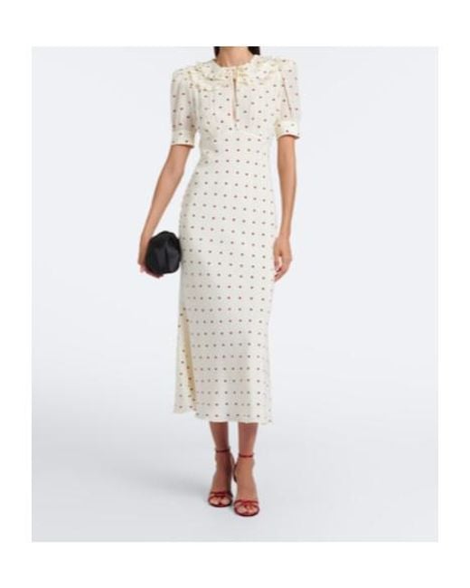 Alessandra Rich White Ruffled Polka-Dot Silk Midi Dress