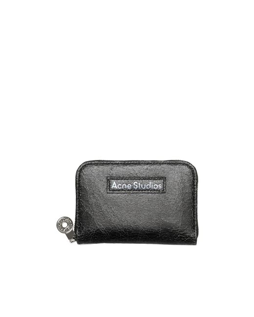 Acne Gray Logo-Patch Cracked Leather Wallet