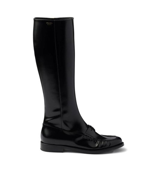 Prada Black Loafer-Style Knee-High Boots