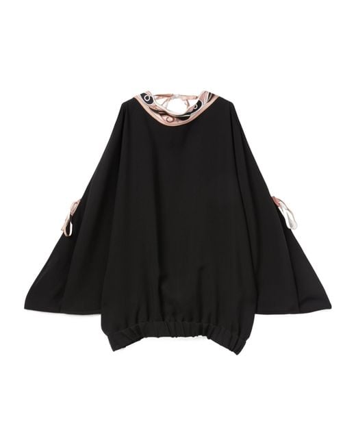 Emilio Pucci Black Pucci Pattern-Printed Cape Blouse