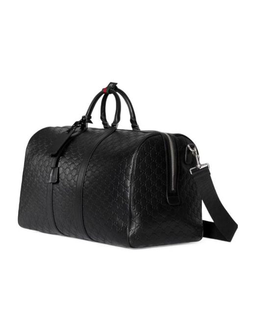 Gucci Black Gg Emblem Large Duffle Bag, Leather for men