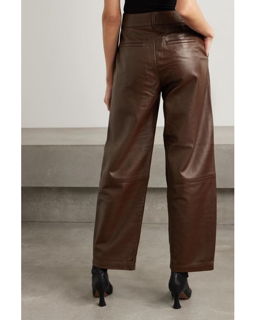 Goldsign Brown High Waist Straight Leg Leather Pants