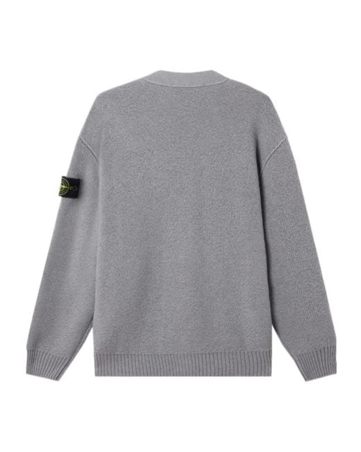 Stone Island Gray Loose-Fit V-Neck Cardigan With Pockets for men