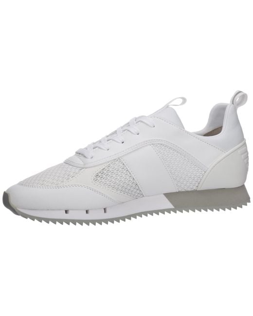 Emporio Armani White Ea7 Side Stripe Lace-Up Sneakers for men