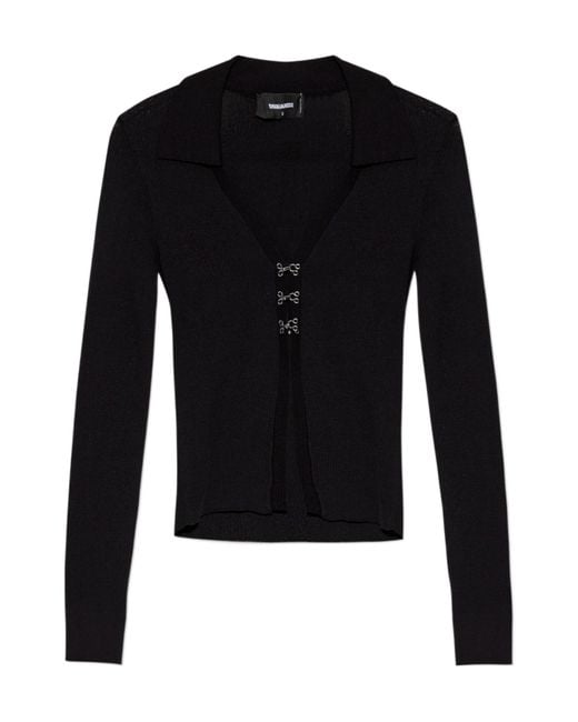 DSquared² Black Ribbed-Knit Long Sleeved Cardigan