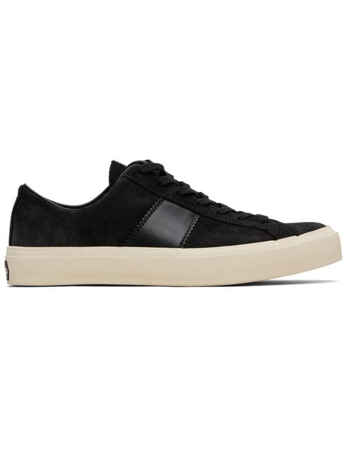 Tom Ford Black Logo Patch Lace-Up Sneakers for men