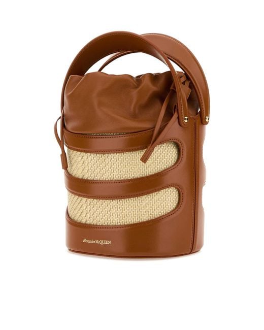 McQueen Brown The Rise Drawstring Bucket Bag