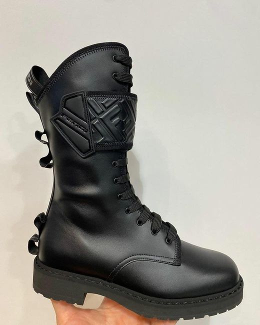 Fendi Black High Ankle Biker Boots