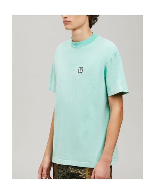 Palm Angels Green Palm Tree-Logo Cotton T-Shirt for men