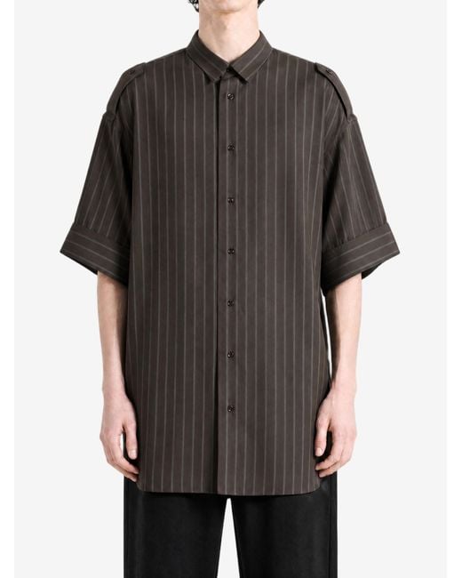 Omar Afridi Gray Vertical-Stripe Epaulette Shirt for men