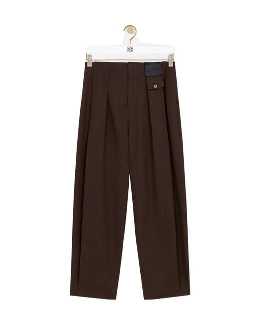 Loewe Brown Logo-Patch Pleated Trousers for men