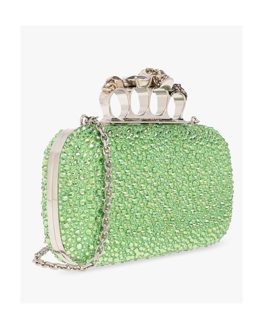 McQueen Green Skull Rhinestone-Embellished Crossbody Bag