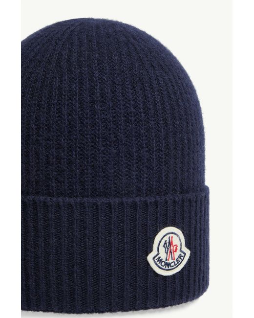 Moncler Blue Logo Patch Knitted Beanie for men