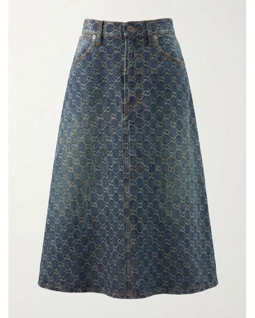 Gucci Blue Gg Cotton Denim Jacquard Skirt