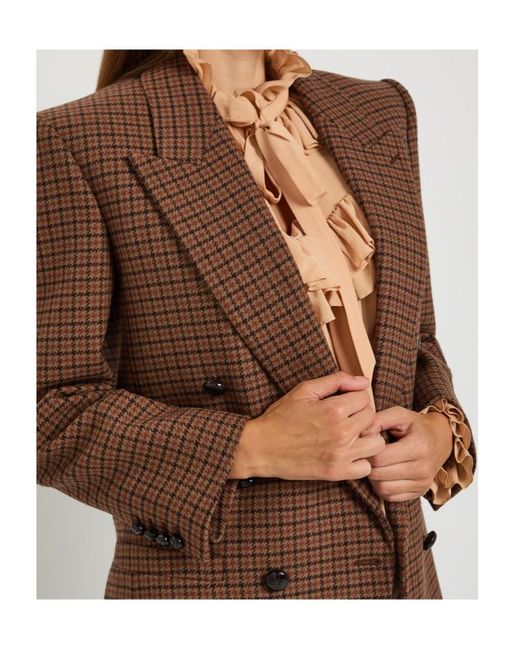 Chloé Brown Checked Wool-Blend Blazer