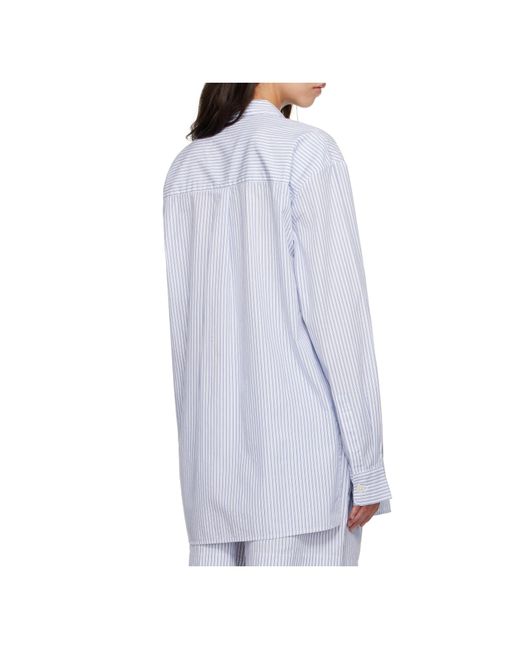 Tekla Blue Striped Poplin Pajama Shirt for men