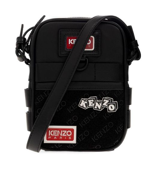 KENZO Black Small Leather Jungle Cross-Body Bag for men