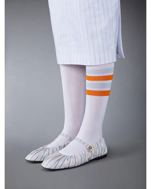 Thom Browne White Stripe-Pattern Cotton Ballerina Shoes