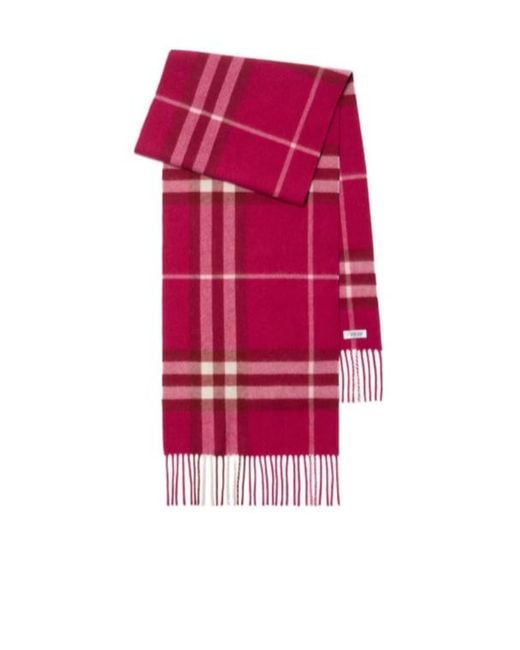 Burberry Red Checked Fringed-Edge Scarf