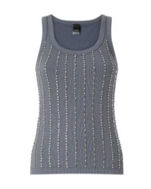 Pinko Gray Embellished Ribbed Tank Top