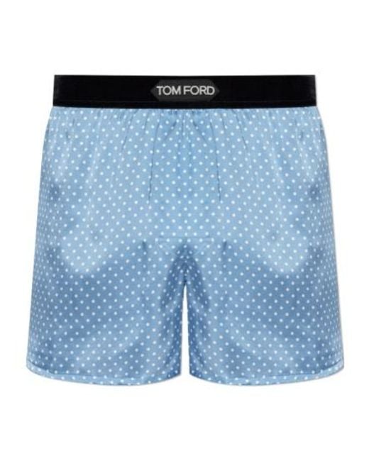 Tom Ford Blue Polka-Dot Pattern Silk Boxers for men