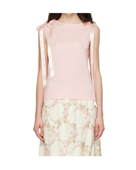Simone Rocha Pink Bow Ribbon Tank Top
