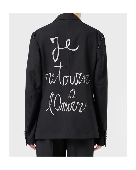 Blumarine Black Lettering-Print Single-Breasted Blazer